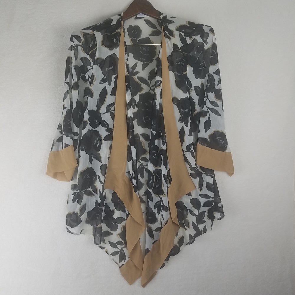 Susan Graver Floral Open Front Kimono Cardigan Sheer Lightweight Size‎ M